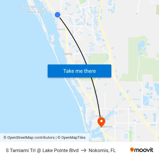 S Tamiami Trl @ Lake Pointe Blvd to Nokomis, FL map