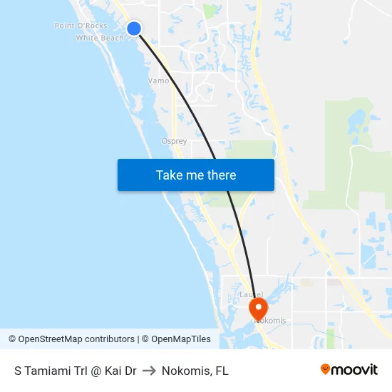 S Tamiami Trl @ Kai Dr to Nokomis, FL map