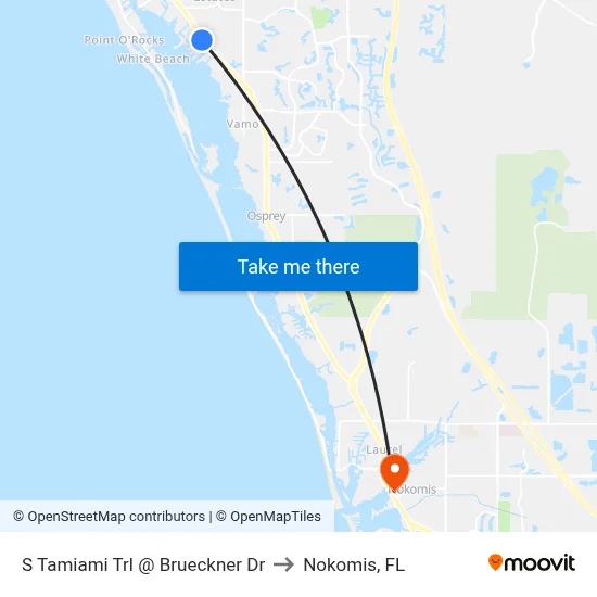 S Tamiami Trl @ Brueckner Dr to Nokomis, FL map