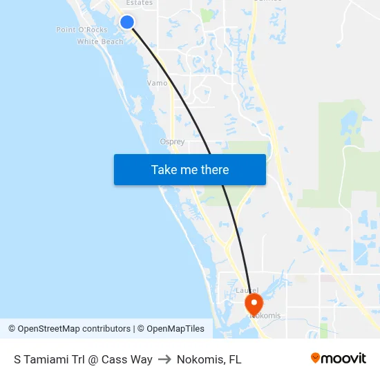 S Tamiami Trl @ Cass Way to Nokomis, FL map