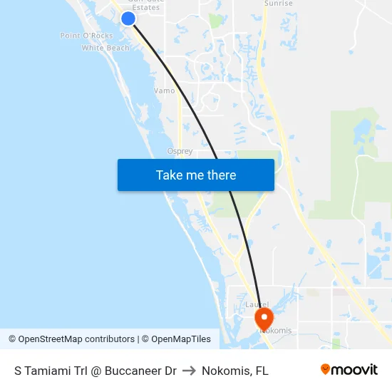 S Tamiami Trl @ Buccaneer Dr to Nokomis, FL map