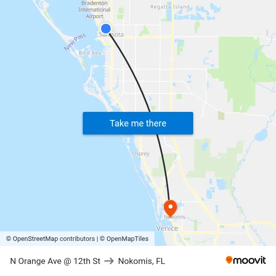 N Orange Ave @ 12th St to Nokomis, FL map
