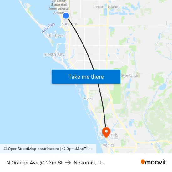 N Orange Ave @ 23rd St to Nokomis, FL map