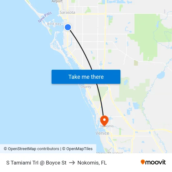 S Tamiami Trl @ Boyce St to Nokomis, FL map