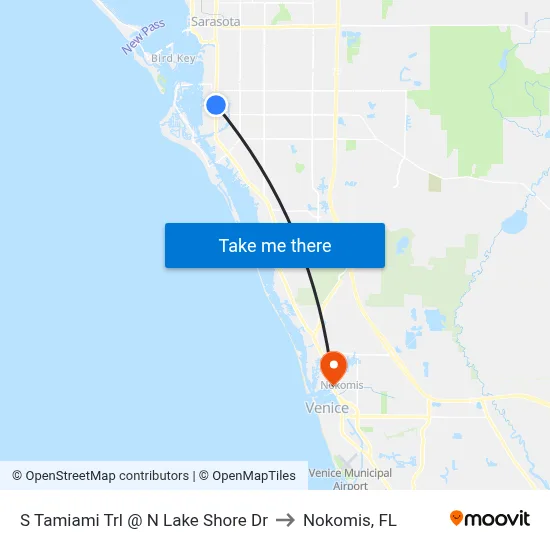 S Tamiami Trl @ N Lake Shore Dr to Nokomis, FL map