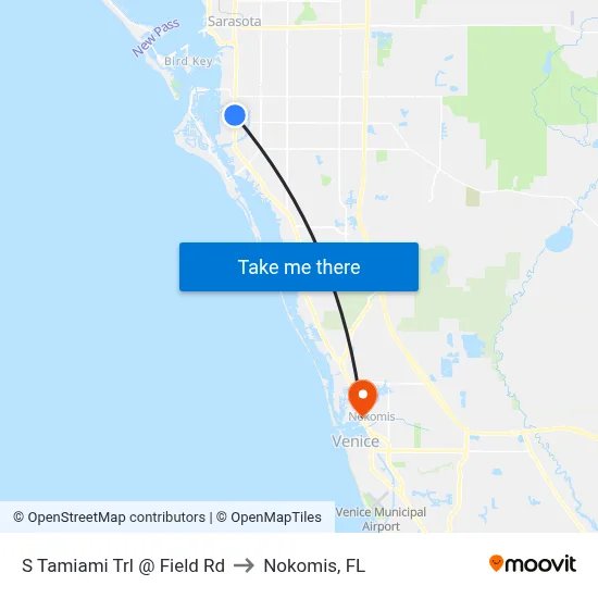 S Tamiami Trl @ Field Rd to Nokomis, FL map