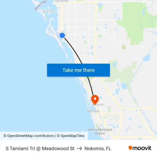 S Tamiami Trl @ Meadowood St to Nokomis, FL map
