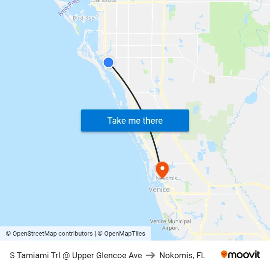 S Tamiami Trl @ Upper Glencoe Ave to Nokomis, FL map
