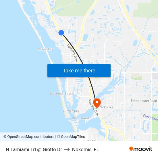 N Tamiami Trl @ Giotto Dr to Nokomis, FL map
