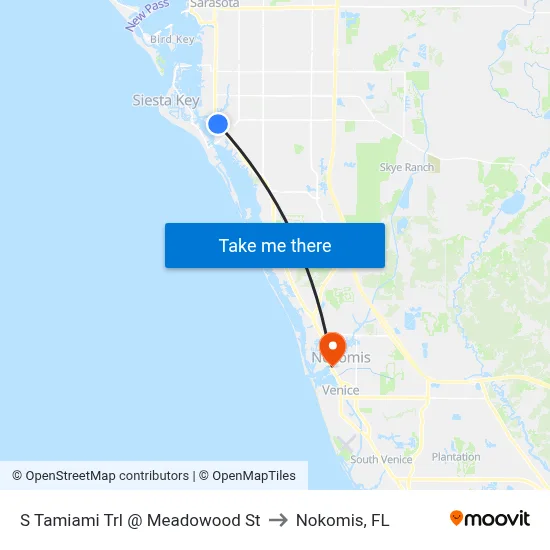 S Tamiami Trl @ Meadowood St to Nokomis, FL map