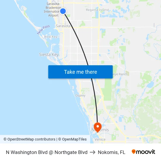 N Washington Blvd @ Northgate Blvd to Nokomis, FL map