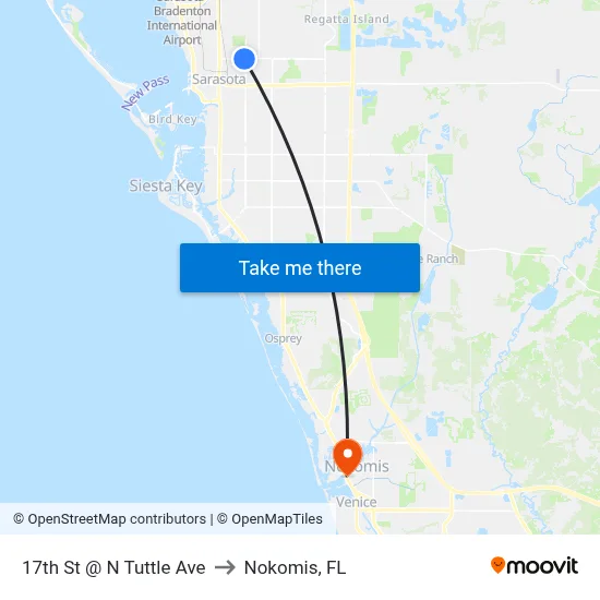 17th St @ N Tuttle Ave to Nokomis, FL map