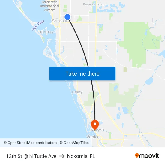 12th St @ N Tuttle Ave to Nokomis, FL map