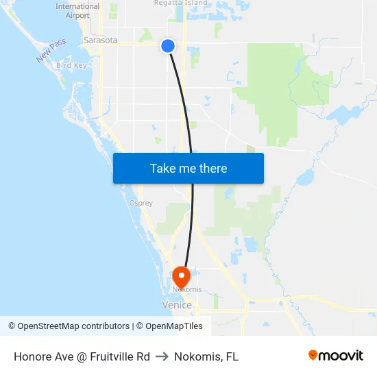 Honore Ave @ Fruitville Rd to Nokomis, FL map