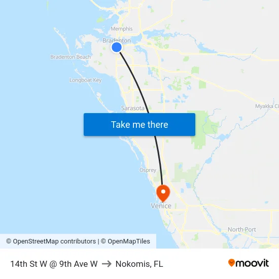 14th St W @ 9th Ave W to Nokomis, FL map