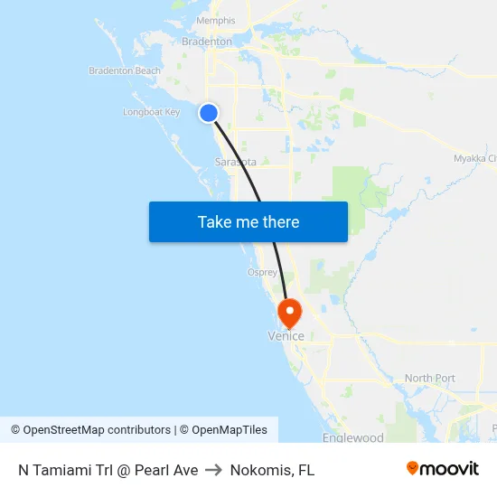N Tamiami Trl @ Pearl Ave to Nokomis, FL map