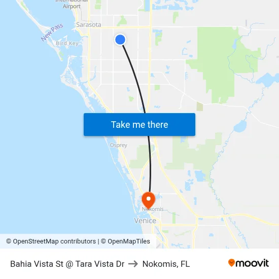 Bahia Vista St @ Tara Vista Dr to Nokomis, FL map