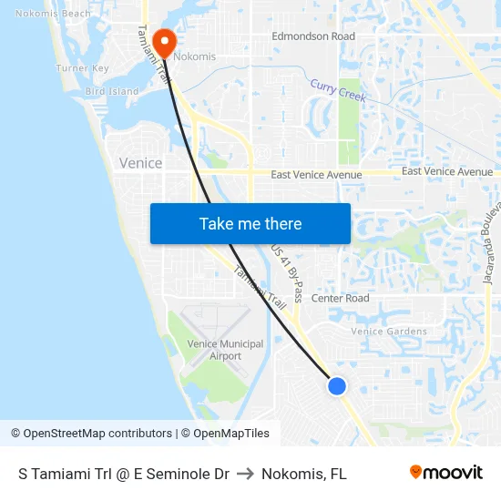 S Tamiami Trl @ E Seminole Dr to Nokomis, FL map
