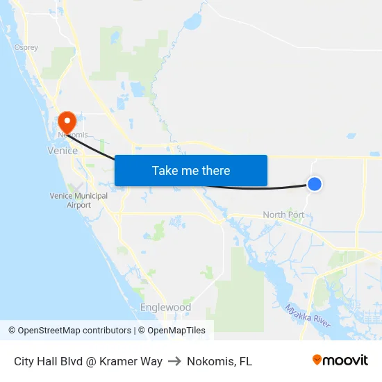 City Hall Blvd @ Kramer Way to Nokomis, FL map