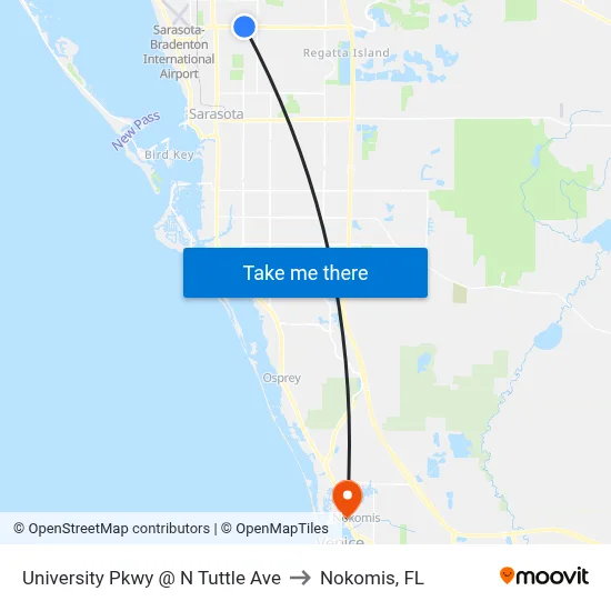 University Pkwy @ N Tuttle Ave to Nokomis, FL map