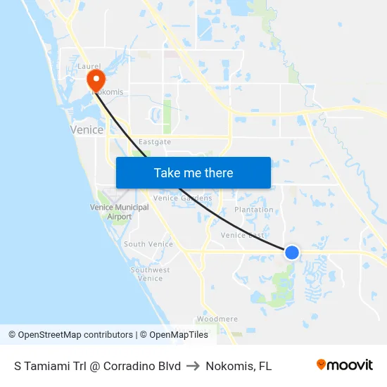 S Tamiami Trl @ Corradino Blvd to Nokomis, FL map