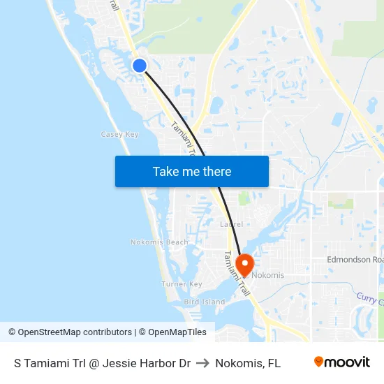 S Tamiami Trl @ Jessie Harbor Dr to Nokomis, FL map
