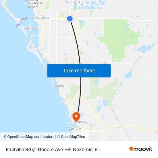 Fruitville Rd @ Honore Ave to Nokomis, FL map