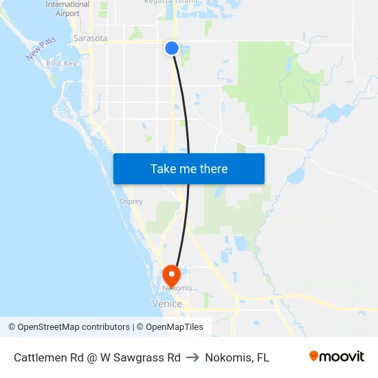 Cattlemen Rd @ W Sawgrass Rd to Nokomis, FL map