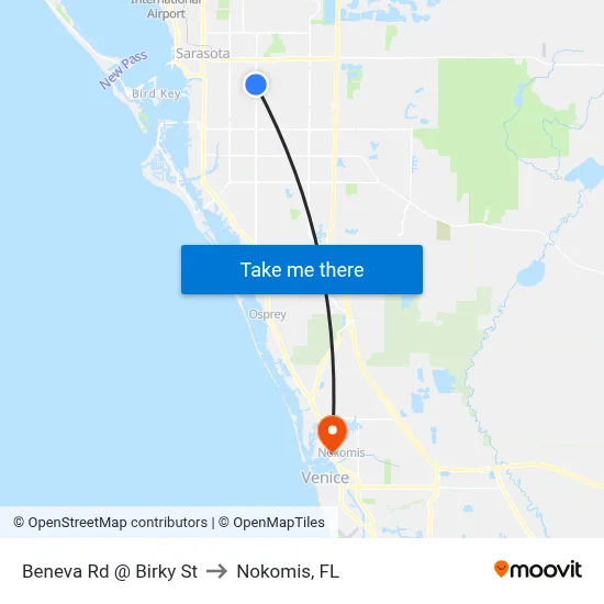 Beneva Rd @ Birky St to Nokomis, FL map