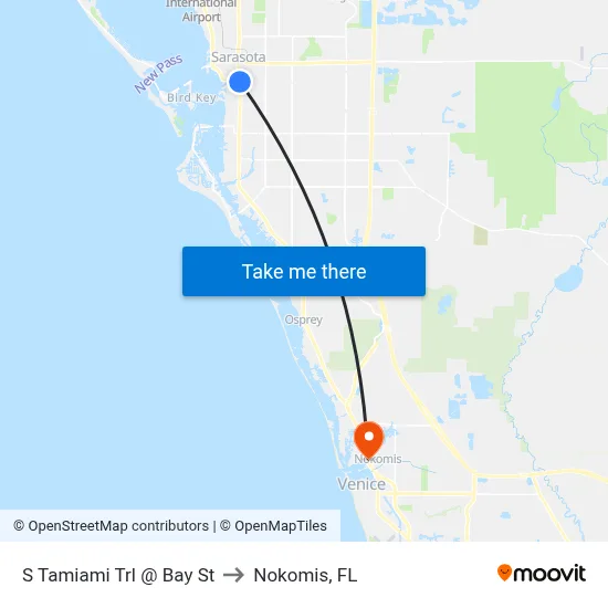 S Tamiami Trl @ Bay St to Nokomis, FL map