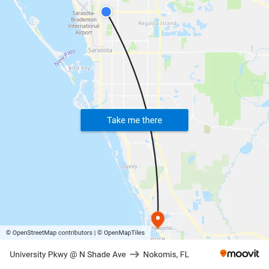 University Pkwy @ N Shade Ave to Nokomis, FL map