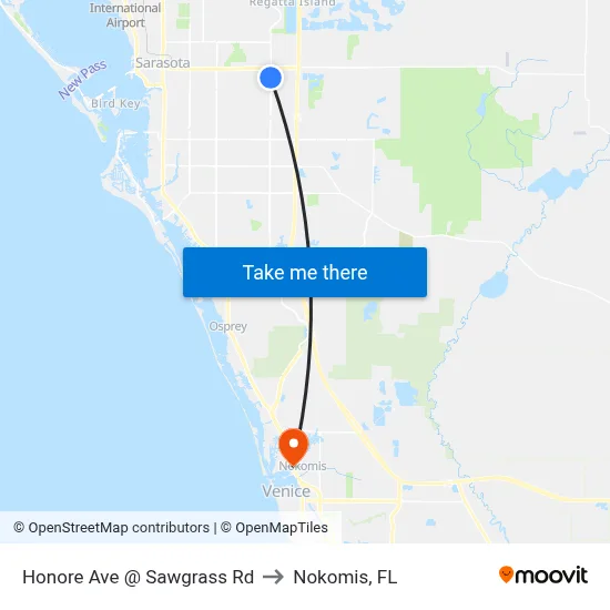 Honore Ave @ Sawgrass Rd to Nokomis, FL map