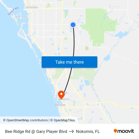 Bee Ridge Rd @ Gary Player Blvd to Nokomis, FL map