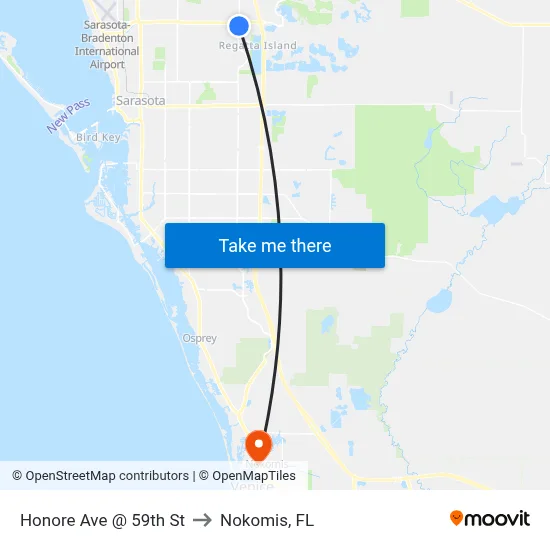 Honore Ave @ 59th St to Nokomis, FL map