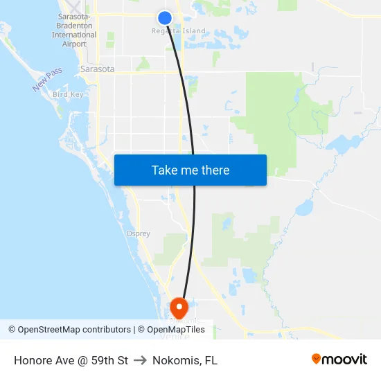 Honore Ave @ 59th St to Nokomis, FL map