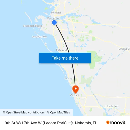 9th St W/17th Ave W (Lecom Park) to Nokomis, FL map
