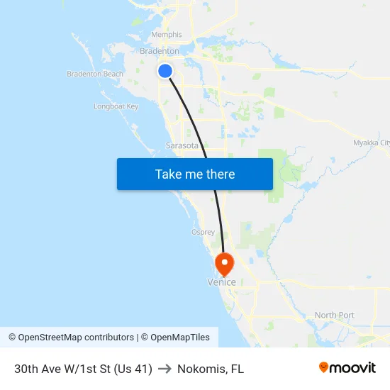 30th Ave W/1st St (Us 41) to Nokomis, FL map