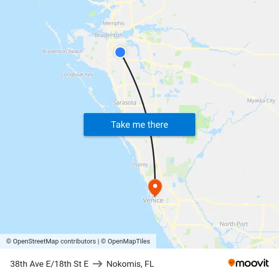 38th Ave E/18th St E to Nokomis, FL map
