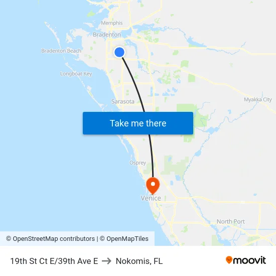 19th St Ct E/39th Ave E to Nokomis, FL map