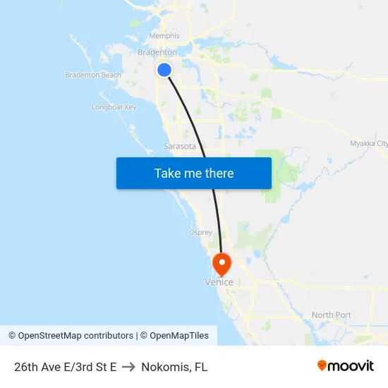 26th Ave E/3rd St E to Nokomis, FL map