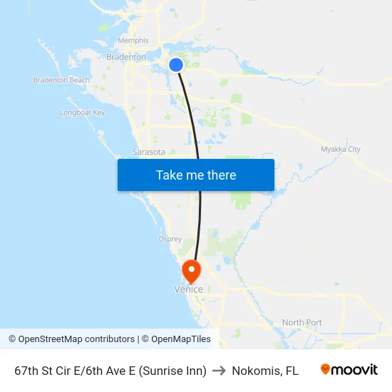 67th St Cir E/6th Ave E (Sunrise Inn) to Nokomis, FL map