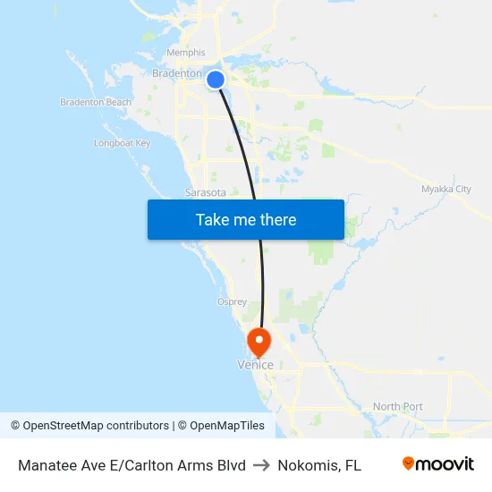 Manatee Ave E/Carlton Arms Blvd to Nokomis, FL map