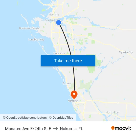 Manatee Ave E/24th St E to Nokomis, FL map
