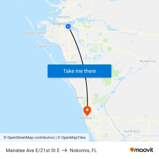 Manatee Ave E/21st St E to Nokomis, FL map