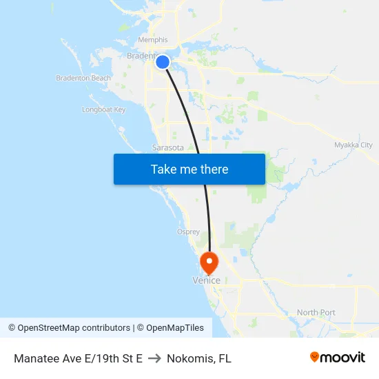 Manatee Ave E/19th St E to Nokomis, FL map