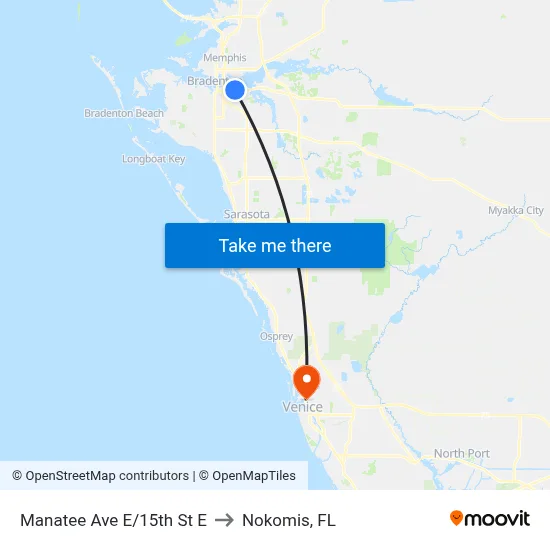 Manatee Ave E/15th St E to Nokomis, FL map