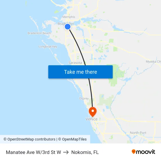 Manatee Ave W/3rd St W to Nokomis, FL map