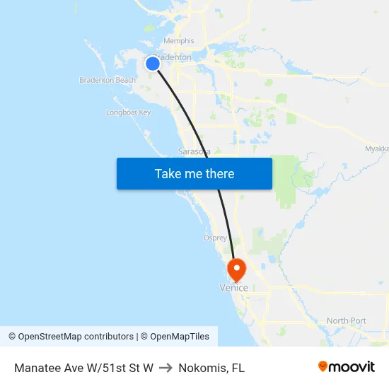 Manatee Ave W/51st St W to Nokomis, FL map