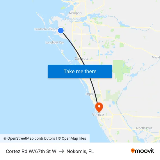 Cortez Rd W/67th St W to Nokomis, FL map