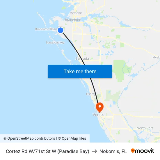 Cortez Rd W/71st St W (Paradise Bay) to Nokomis, FL map